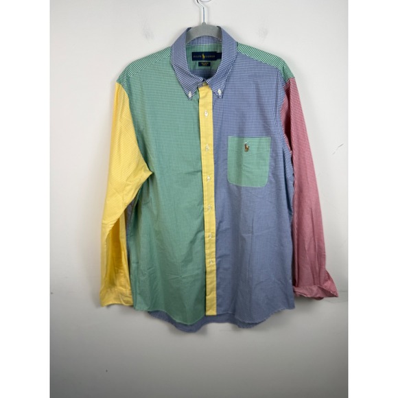 NWOT Ralph Lauren Fun Shirt Large Multi Color Gingham Plaid Cotton Stretch L/S